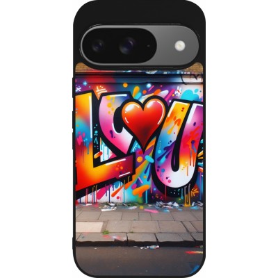 Coque Google Pixel 9 / Pixel 9 Pro - Silicone rigide noir Valentine 2025 Love U Tag