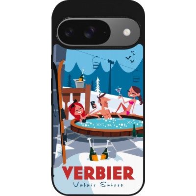 Google Pixel 9 / Pixel 9 Pro Case Hülle - Silikon schwarz Verbier Mountain Jacuzzi
