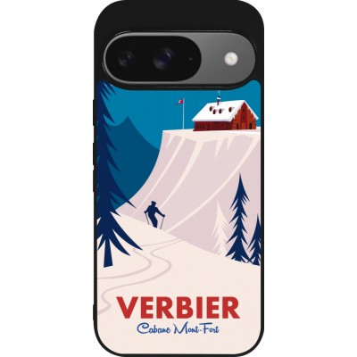 Coque Google Pixel 9 / Pixel 9 Pro - Silicone rigide noir Verbier Cabane Mont-Fort