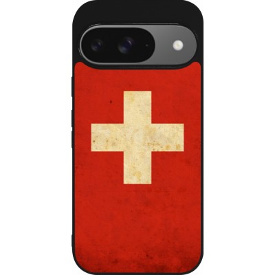 Coque Google Pixel 9 / Pixel 9 Pro - Silicone rigide noir Vintage Flag SWISS