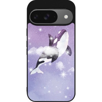 Coque Google Pixel 9 / Pixel 9 Pro - Silicone rigide noir Whale in sparking stars