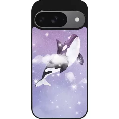 Google Pixel 9 / Pixel 9 Pro Case Hülle - Silikon schwarz Whale in sparking stars