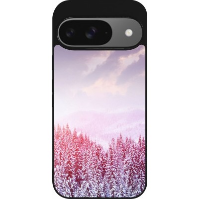 Coque Google Pixel 9 / Pixel 9 Pro - Silicone rigide noir Winter 22 Pink Forest