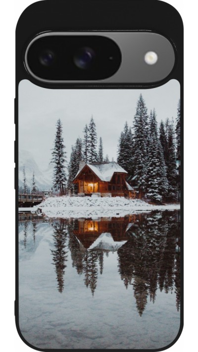 Coque Google Pixel 9 / Pixel 9 Pro - Silicone rigide noir Winter 25 Winter house forest afternoon