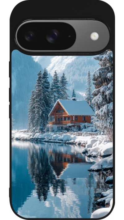 Coque Google Pixel 9 / Pixel 9 Pro - Silicone rigide noir Winter 25 Winter house forest day