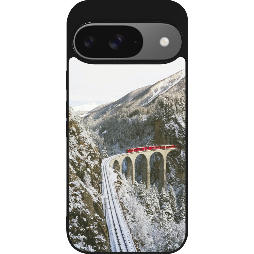 Coque Google Pixel 9 / Pixel 9 Pro - Silicone rigide noir Winter 25 Winter polar express