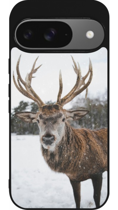 Coque Google Pixel 9 / Pixel 9 Pro - Silicone rigide noir Winter 25 Winter reindeer