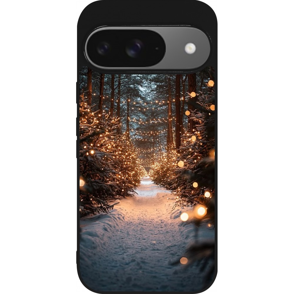 Coque Google Pixel 9 / Pixel 9 Pro - Silicone rigide noir Winter 25 Winter snowy road