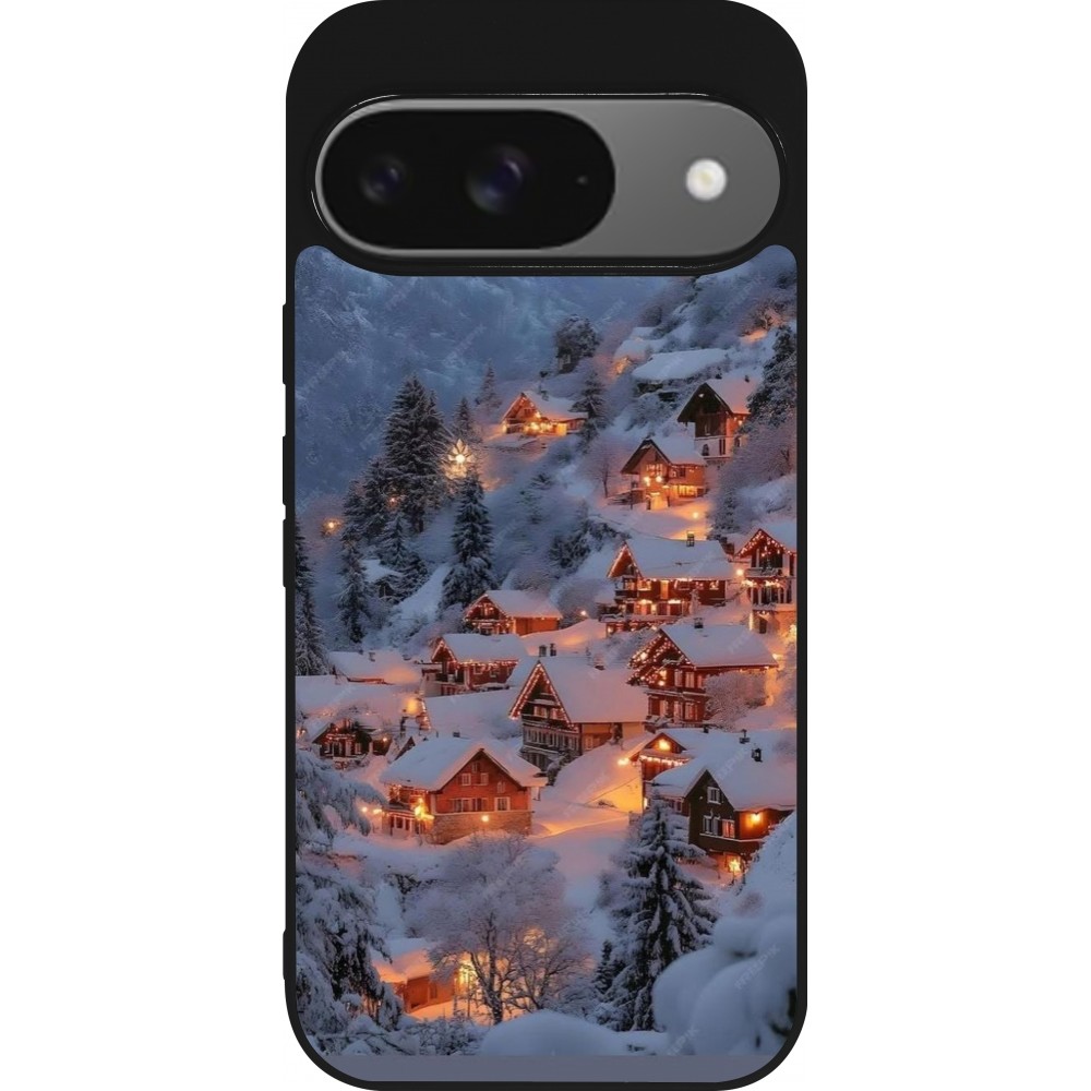 Coque Google Pixel 9 / Pixel 9 Pro - Silicone rigide noir Winter 25 Winter snowy village