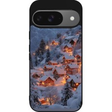 Coque Google Pixel 9 / Pixel 9 Pro - Silicone rigide noir Winter 25 Winter snowy village