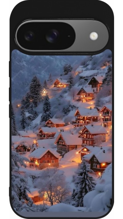 Coque Google Pixel 9 / Pixel 9 Pro - Silicone rigide noir Winter 25 Winter snowy village