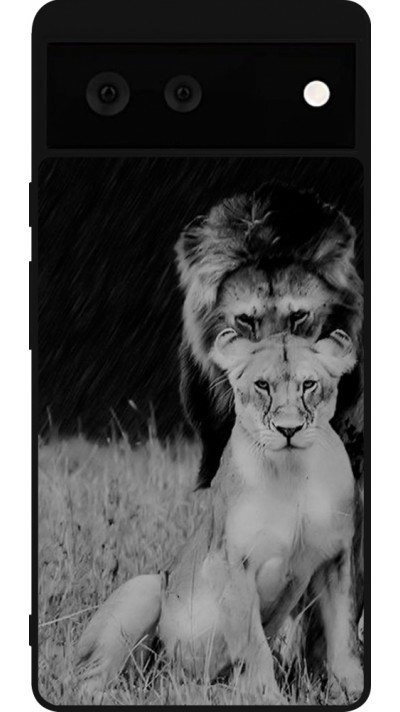 Coque Google Pixel 6 - Silicone rigide noir Angry lions