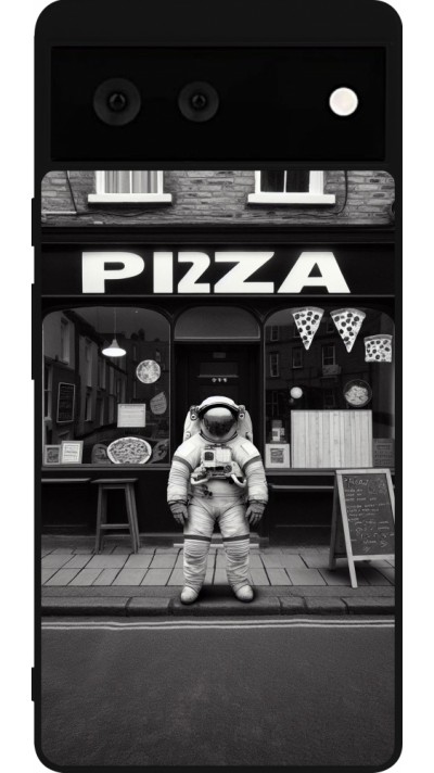 Coque Google Pixel 6 - Silicone rigide noir Astronaute devant une Pizzeria