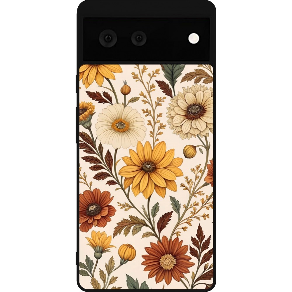 Coque Google Pixel 6 - Silicone rigide noir Autumn 25 Flower pattern