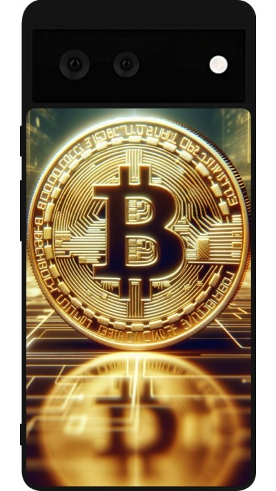 Coque Google Pixel 6 - Silicone rigide noir Bitcoin Standing