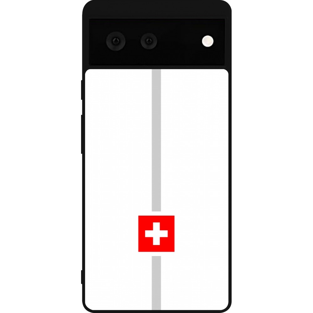 Coque Google Pixel 6 - Silicone rigide noir Canton CH blanc