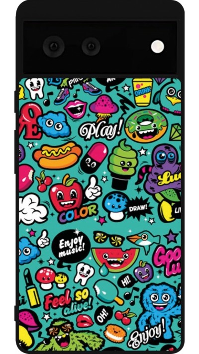 Coque Google Pixel 6 - Silicone rigide noir Cartoons old school