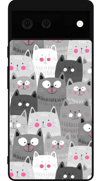 Coque Google Pixel 6 - Silicone rigide noir Chats gris troupeau