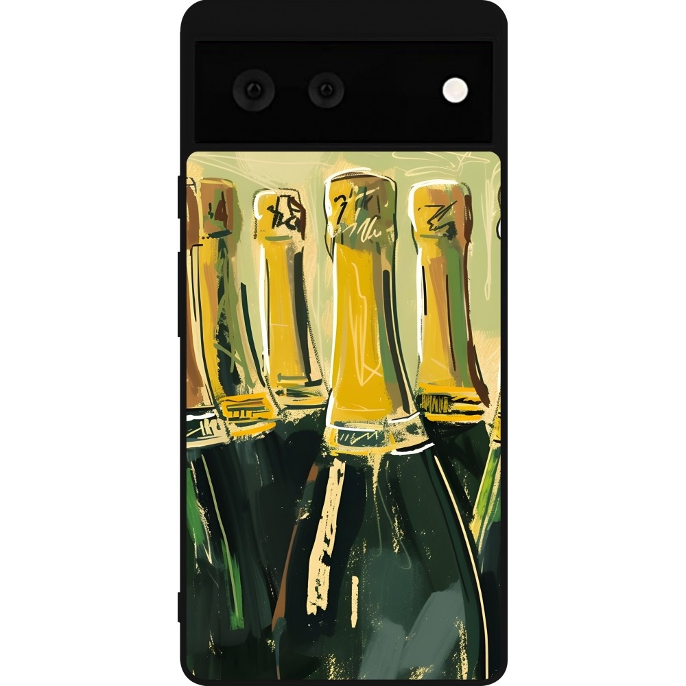 Coque Google Pixel 6 - Silicone rigide noir Champagne peinture