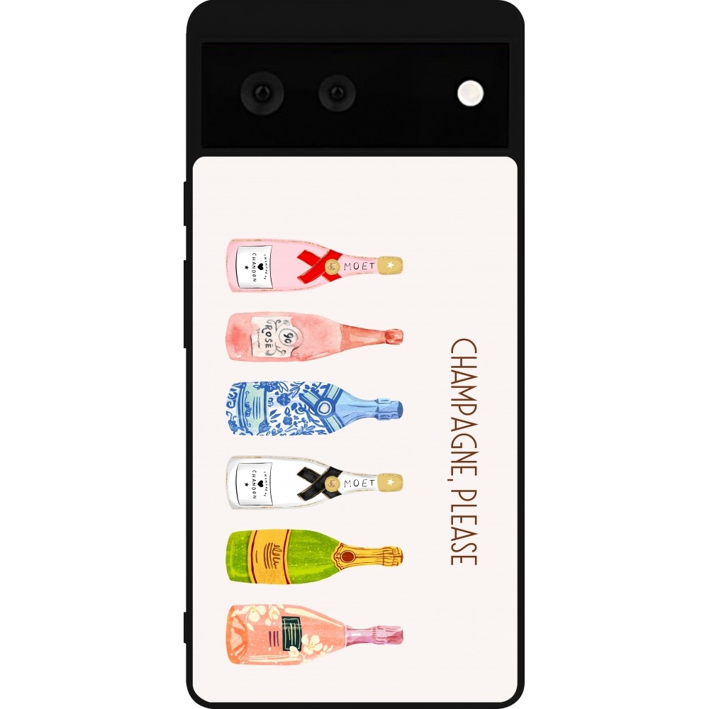 Coque Google Pixel 6 - Silicone rigide noir Champagne Please