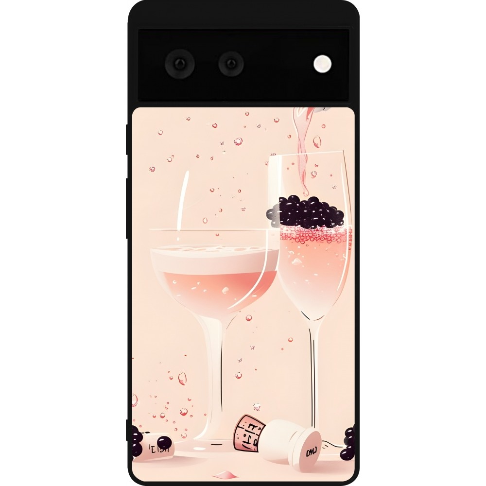 Coque Google Pixel 6 - Silicone rigide noir Champagne Pouring Pink