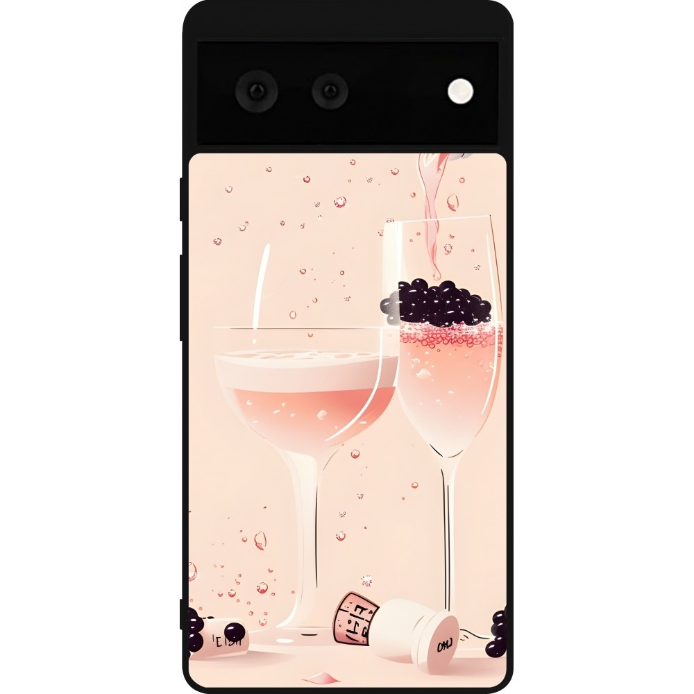 Google Pixel 6 Case Hülle - Silikon schwarz Champagne Pouring Pink