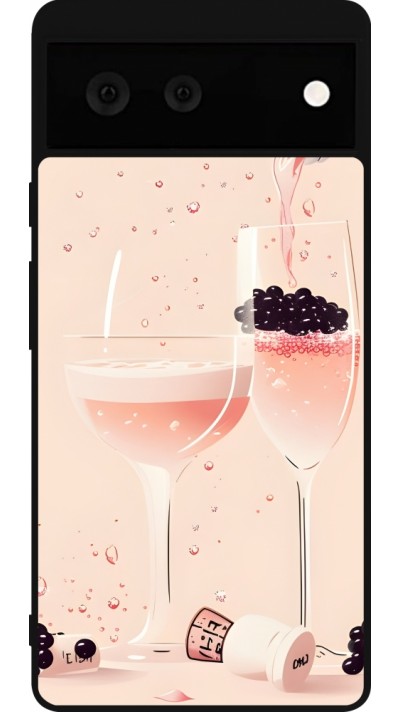 Coque Google Pixel 6 - Silicone rigide noir Champagne Pouring Pink