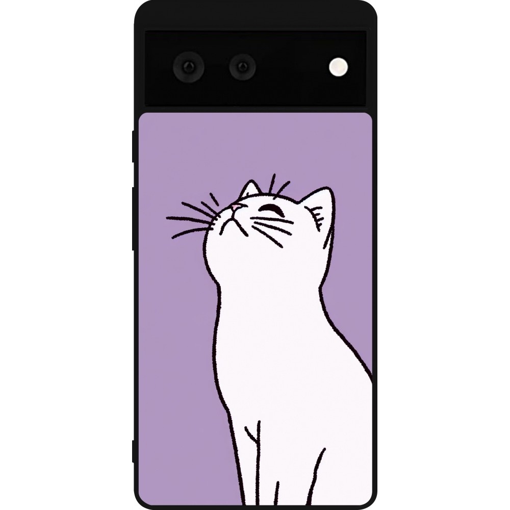 Coque Google Pixel 6 - Silicone rigide noir Chat sur fond violet