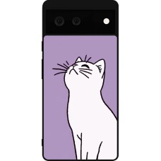 Coque Google Pixel 6 - Silicone rigide noir Chat sur fond violet