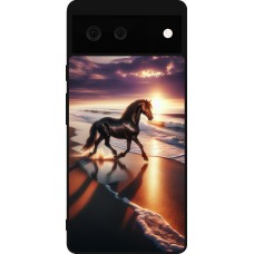 Coque Google Pixel 6 - Silicone rigide noir Cheval majestueux plage