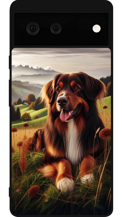 Coque Google Pixel 6 - Silicone rigide noir Chien Campagne Suisse