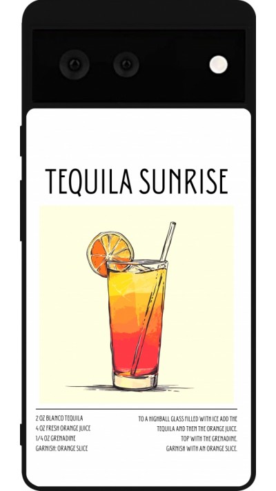 Coque Google Pixel 6 - Silicone rigide noir Cocktail recette Tequila Sunrise