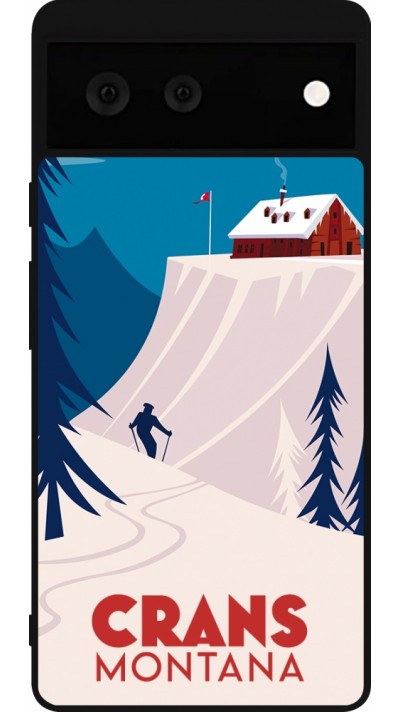 Coque Google Pixel 6 - Silicone rigide noir Crans-Montana Cabane