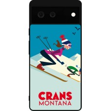 Coque Google Pixel 6 - Silicone rigide noir Crans-Montana Ski Downhill