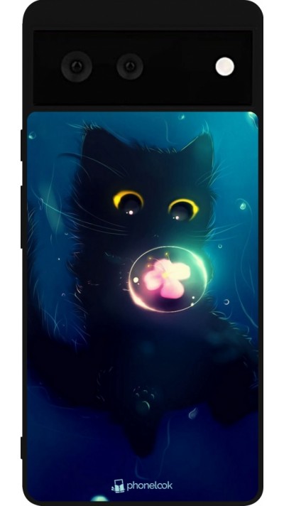 Coque Google Pixel 6 - Silicone rigide noir Cute Cat Bubble