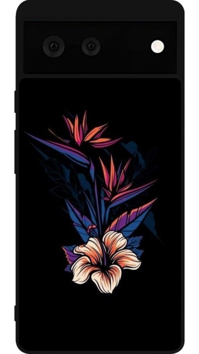 Coque Google Pixel 6 - Silicone rigide noir Dark Flowers