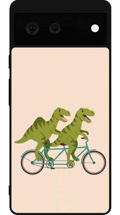 Coque Google Pixel 6 - Silicone rigide noir Dinosaurs on bikes 2026