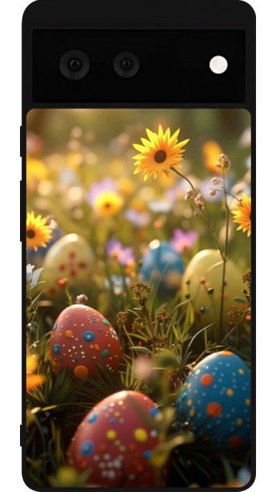 Coque Google Pixel 6 - Silicone rigide noir Easter 2026 Decorated eggs