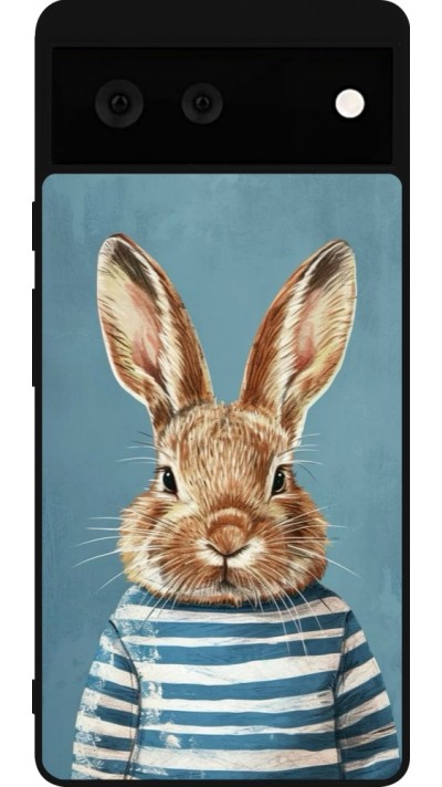 Coque Google Pixel 6 - Silicone rigide noir Easter 2026 Rabbit navy