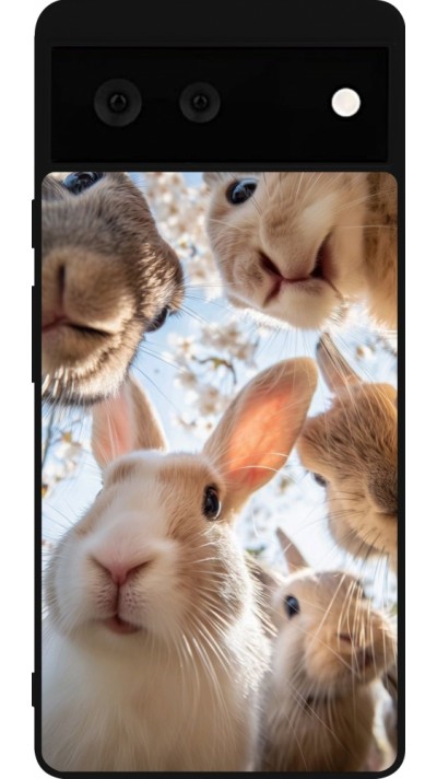 Coque Google Pixel 6 - Silicone rigide noir Easter 2026 Rabbits