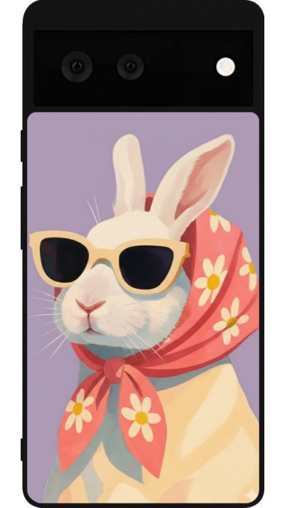 Coque Google Pixel 6 - Silicone rigide noir Easter 2026 Rabbit with scarf