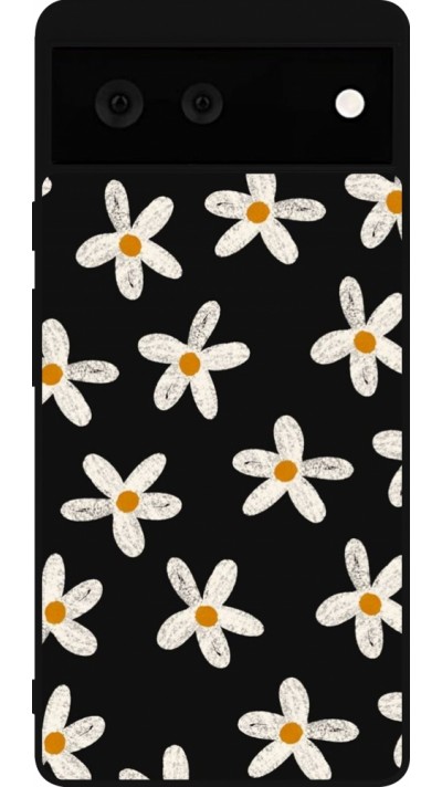 Coque Google Pixel 6 - Silicone rigide noir Easter 2024 white on black flower