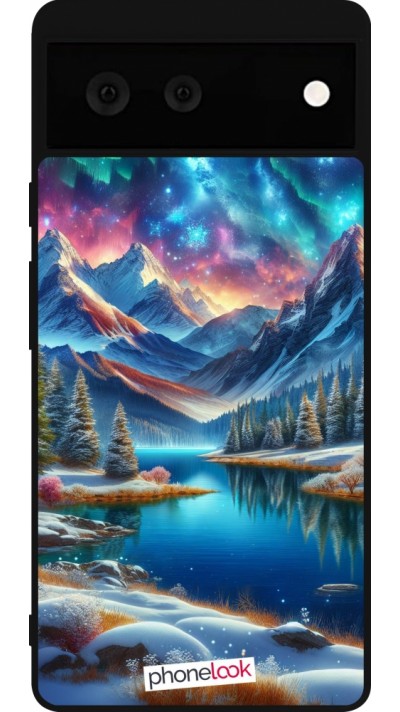 Coque Google Pixel 6 - Silicone rigide noir Fantasy Mountain Lake Sky Stars