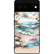 Google Pixel 6 Case Hülle - Silikon schwarz Flamingo Aquarell