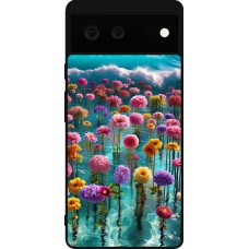 Google Pixel 6 Case Hülle - Silikon schwarz Blumenmeer Wellen