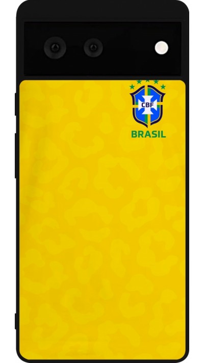Coque Google Pixel 6 - Silicone rigide noir Maillot de football Brésil 2022 personnalisable