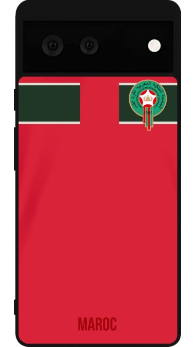 Coque Google Pixel 6 - Silicone rigide noir Maillot de football Maroc 2022 personnalisable
