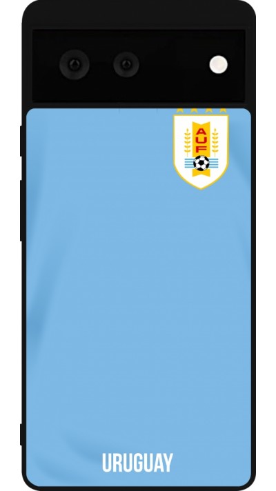Coque Google Pixel 6 - Silicone rigide noir Maillot de football Uruguay 2022 personnalisable