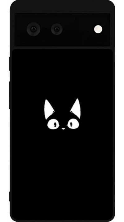 Coque Google Pixel 6 - Silicone rigide noir Funny cat on black