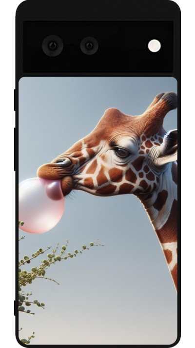 Coque Google Pixel 6 - Silicone rigide noir Girafe à bulle